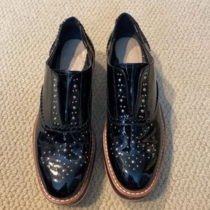 Zara platform shoes patent black with stripe sole